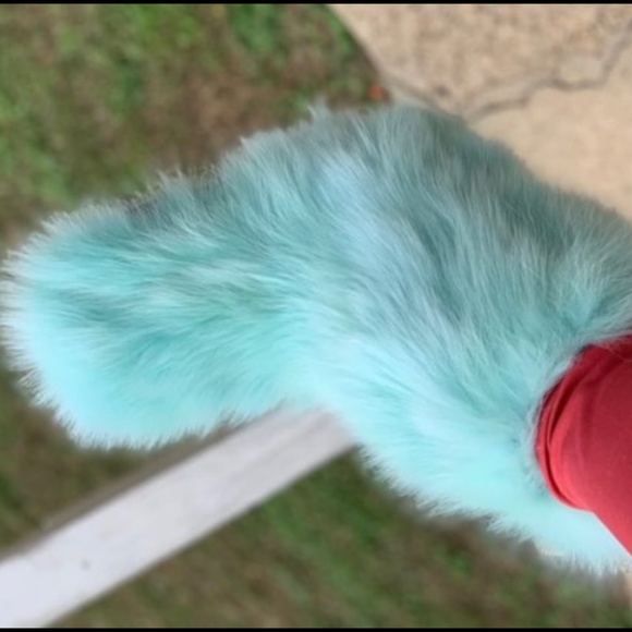Mint Green Real Fur Boots - Picture 3 of 10
